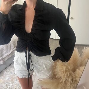 PrettyLittleThing Black Puff Sleeve Ruched Blouse
